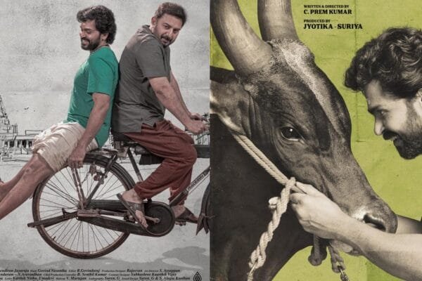 Meiyazhagan Movie Review: A Heartwarming Tale of Self-Discovery and Friendship a man on a bicycle with a cow on it